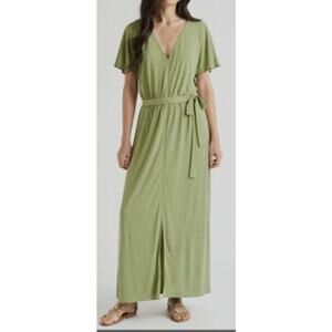 Splendid Green Jersey Maxi Dress Size M Green Tie Waist Comfy Travel